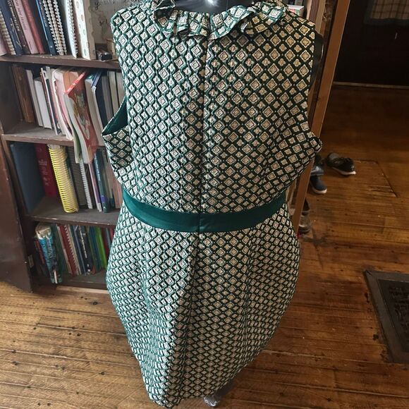 ModCloth x Anna Sui Admiring Eyes green jacquard sheath gold midi dress - Picture 6 of 7